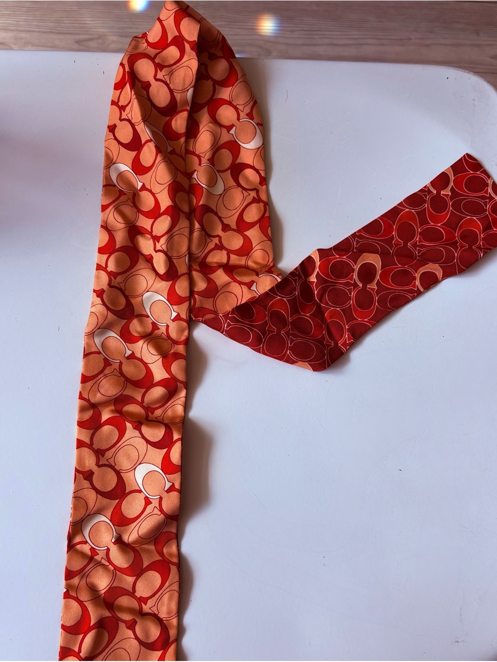 Silk Scarf with Orange and Red Signature Pattern